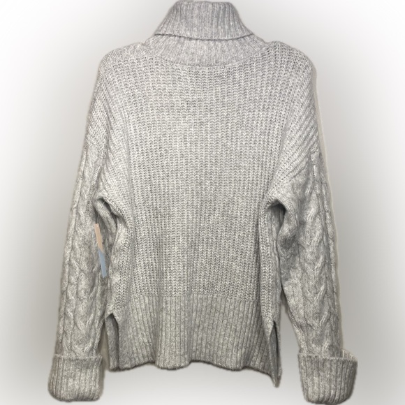 WITTY FOX Heather Gray Turtleneck Cuffed Sleeve Split Waist Wool Blend Sweater - Picture 3 of 8